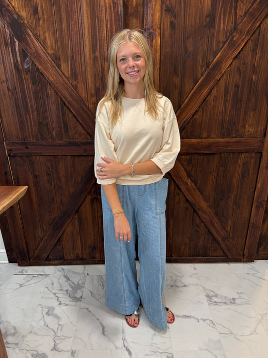 Brenley Cream Short Sleeve Sweatshirt