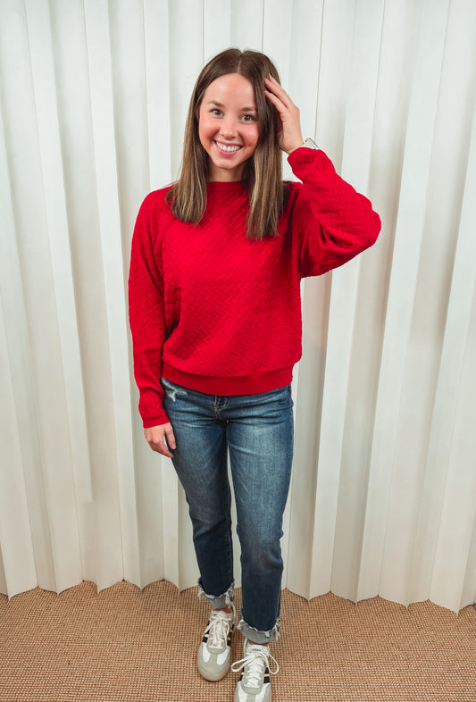 Daina Textured Dolman Red Sweater