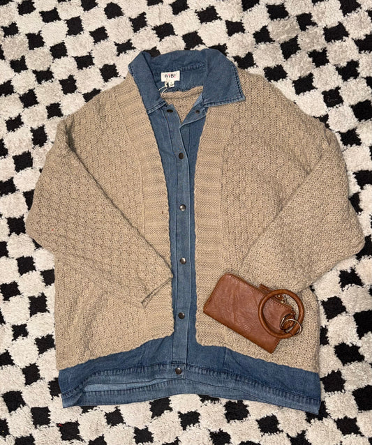 Claira Denim Mix Sweater Cardigan