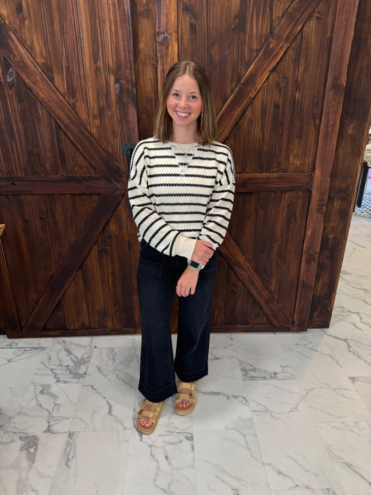 Marilyn Striped Knit Crew Neck Sweater
