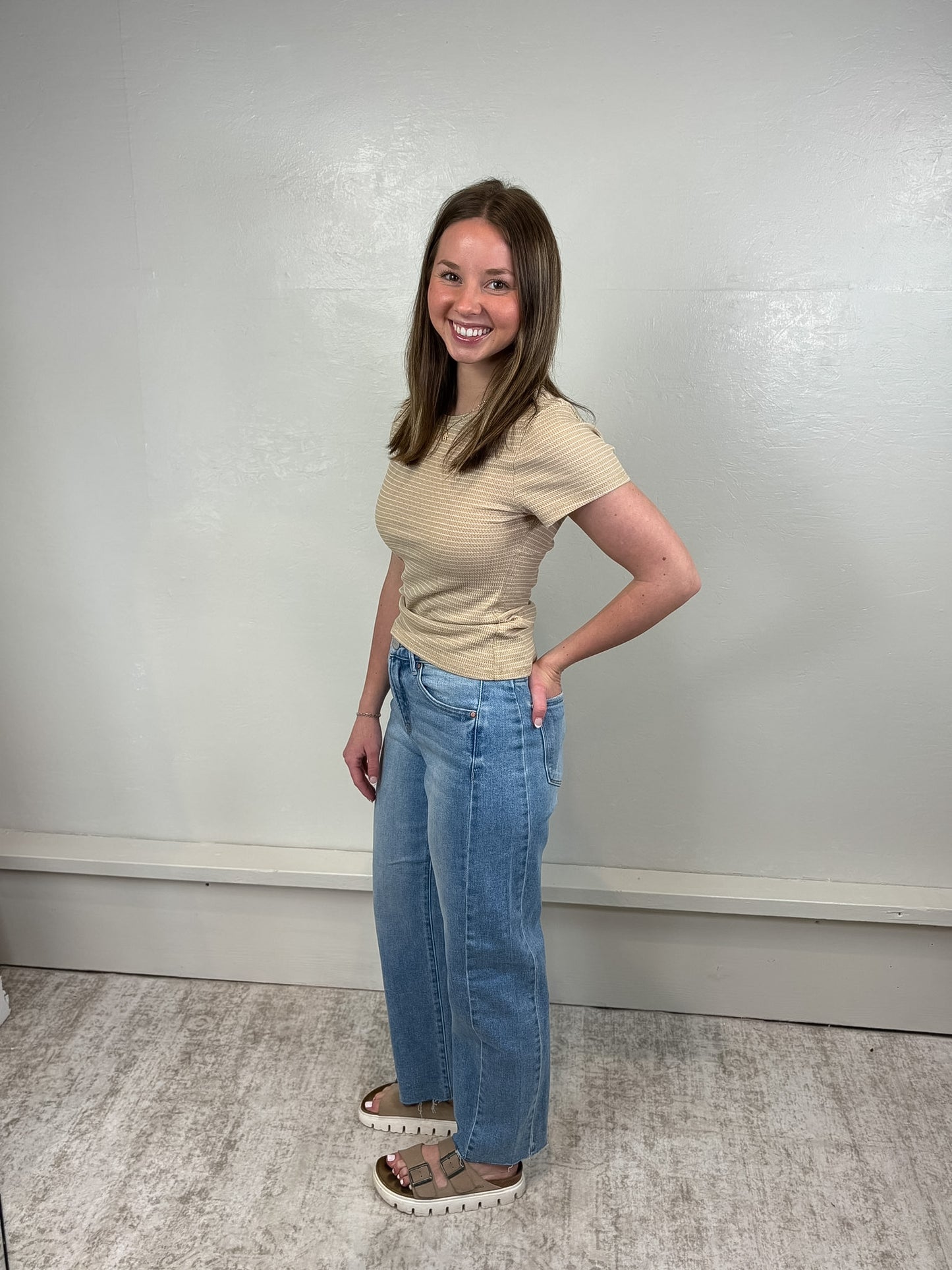 Kemper Striped Ribbed Crew Neck Top