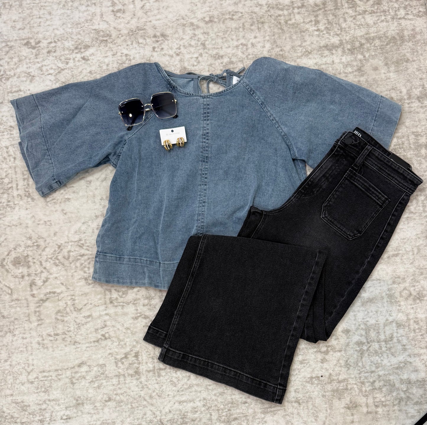 Ella Stretch Denim Tie Back Blouse