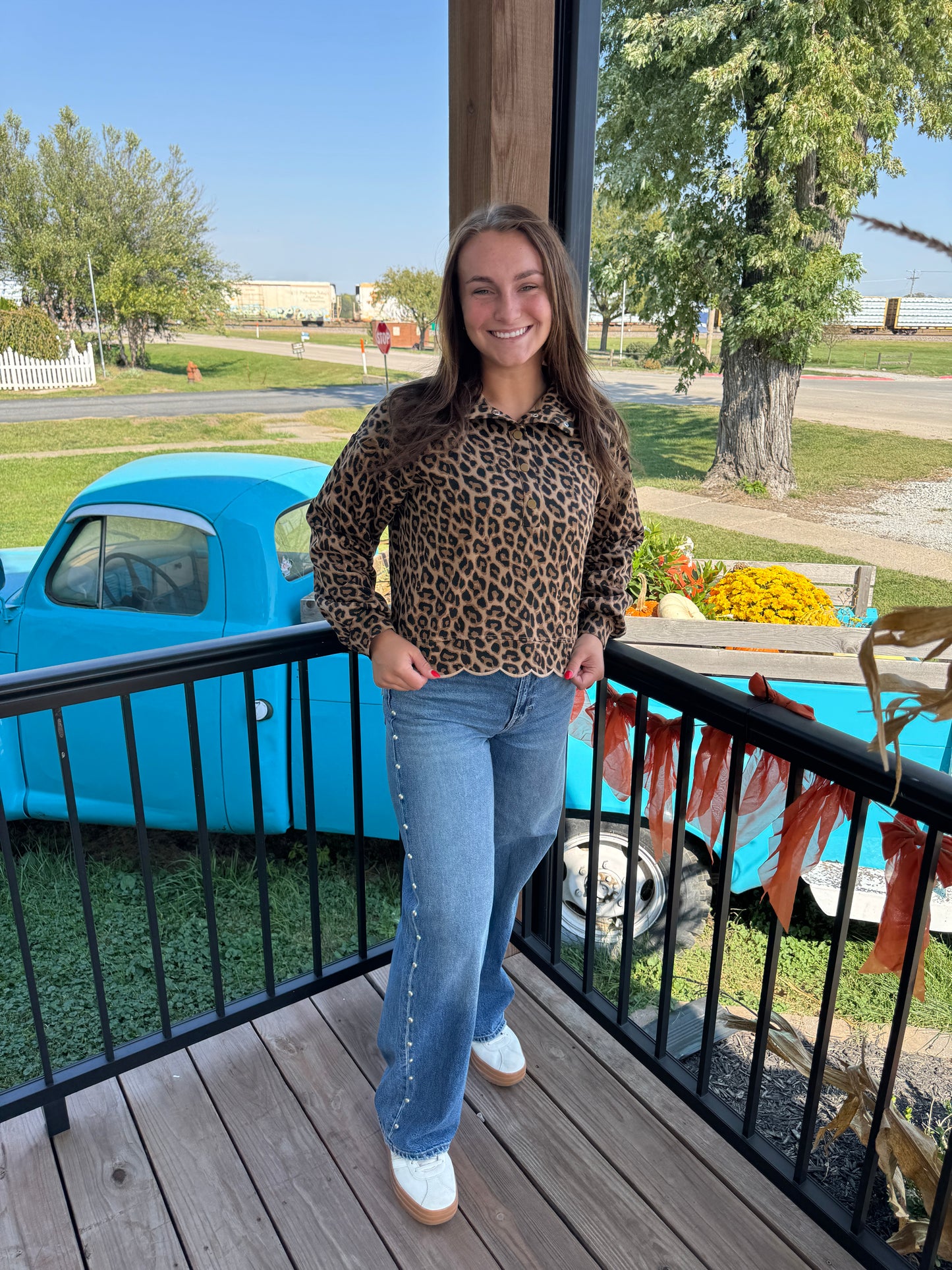 Gina Cheetah Scalloped Edge Quarter Zip