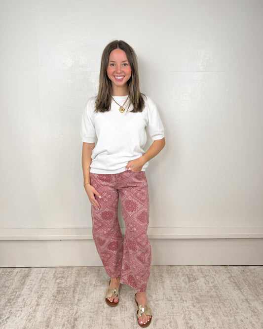 Kary Paisley Print Barrel Pants