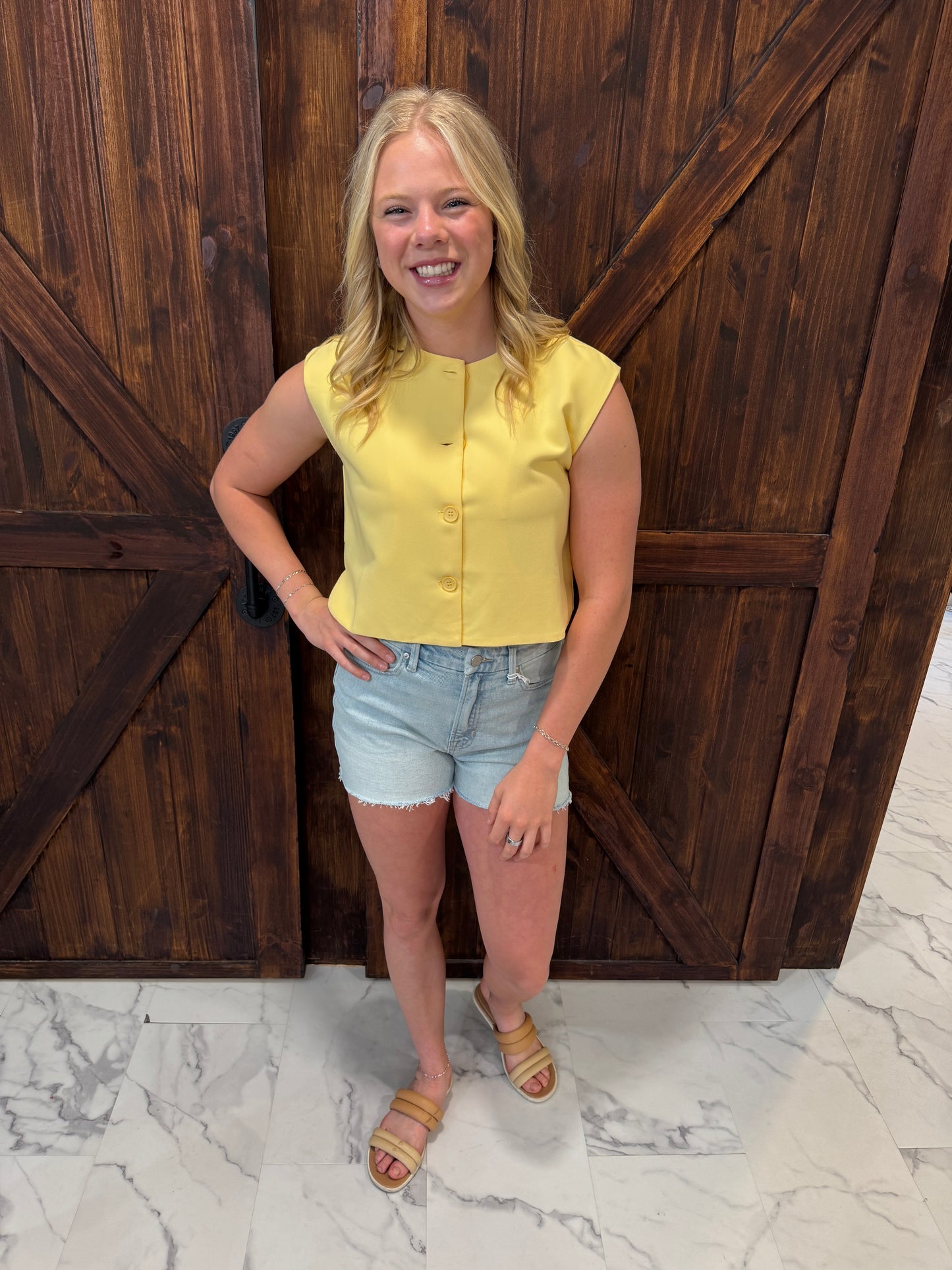 Wrenley Yellow Button Vest top