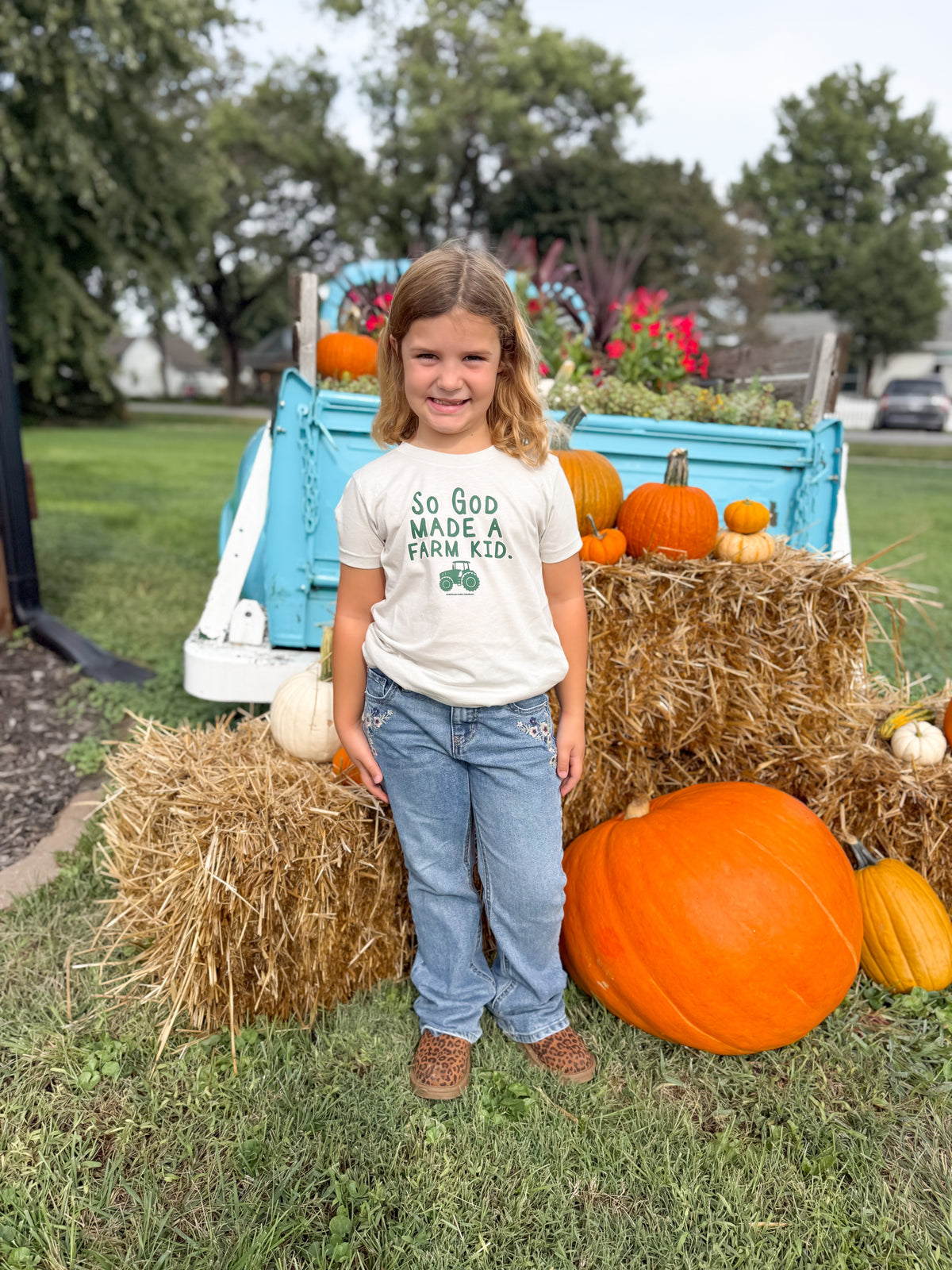 Youth God Made A Farm Kid Tee