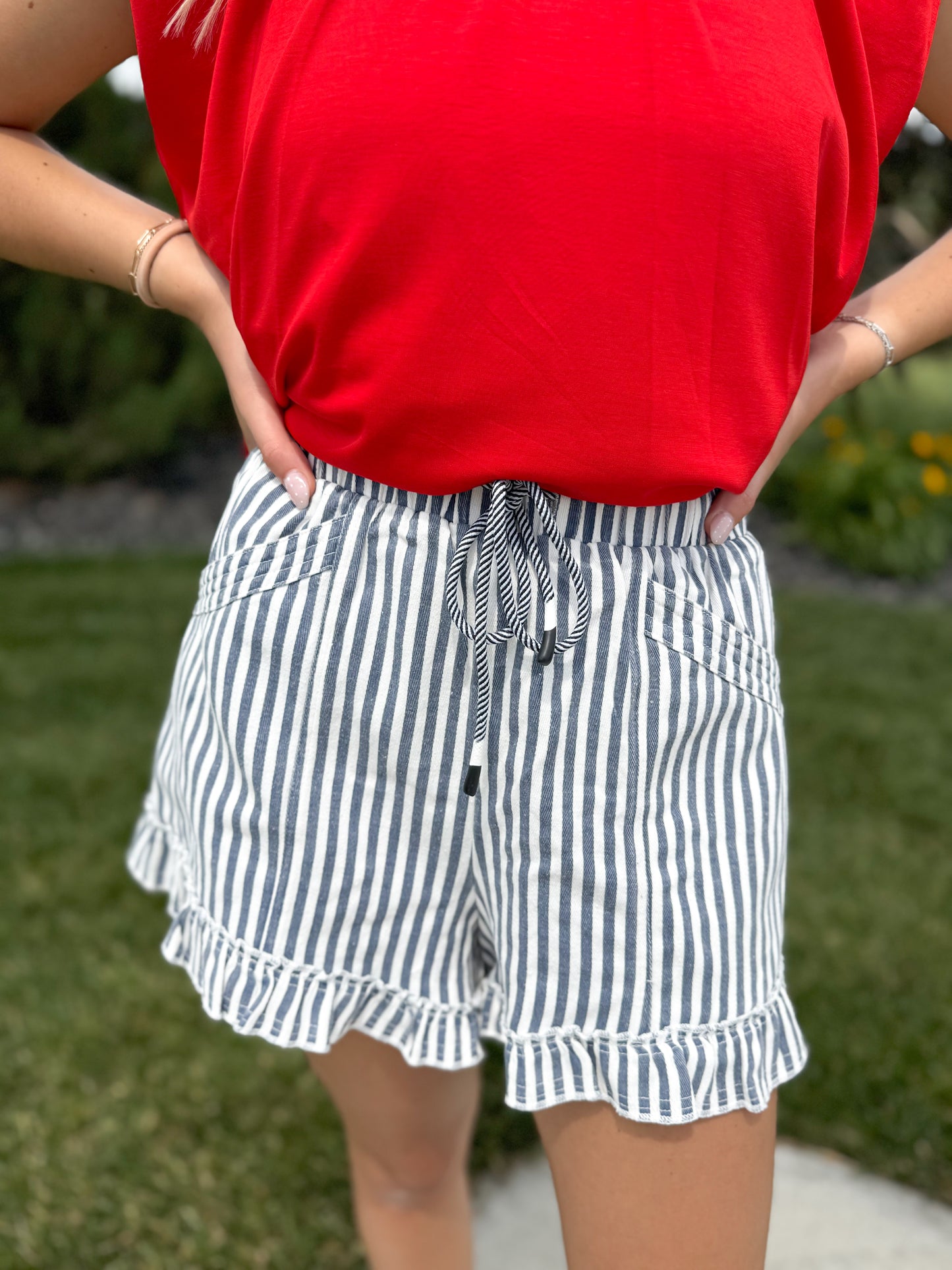 Aubrey Ruffle Hem Stripe Short