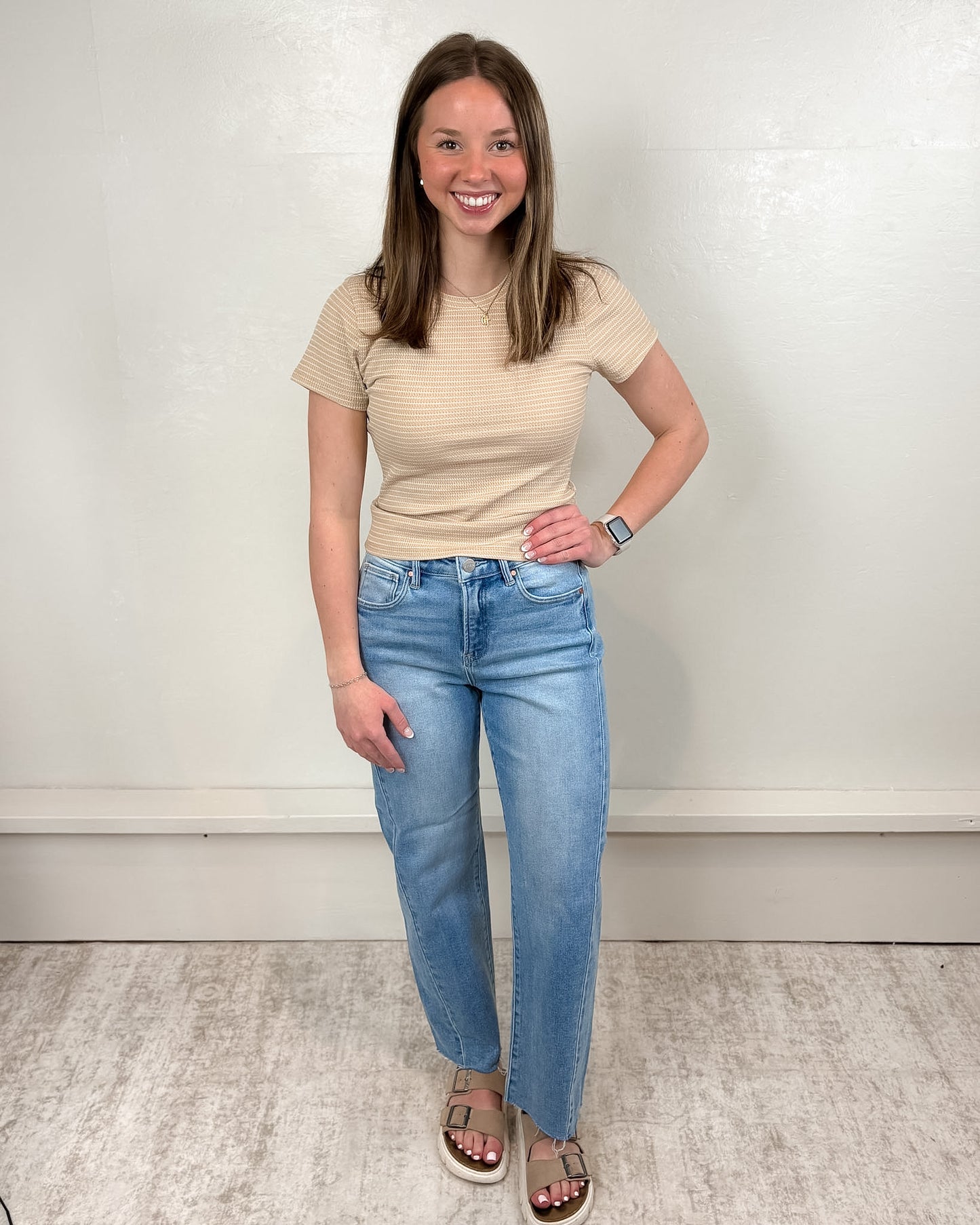 Kemper Striped Ribbed Crew Neck Top
