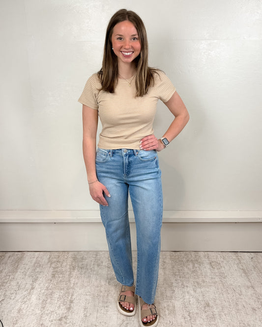 Kemper Striped Ribbed Crew Neck Top