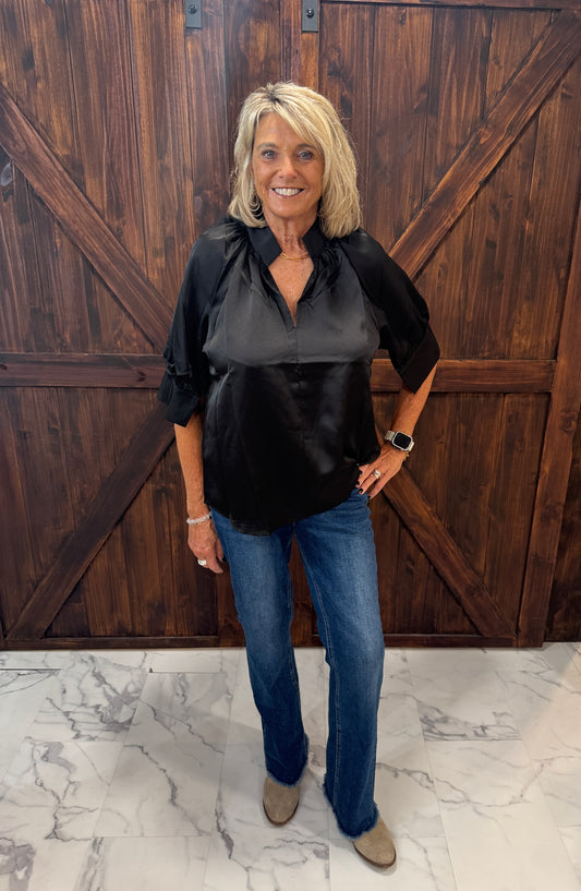 Krissa Black Satin Top