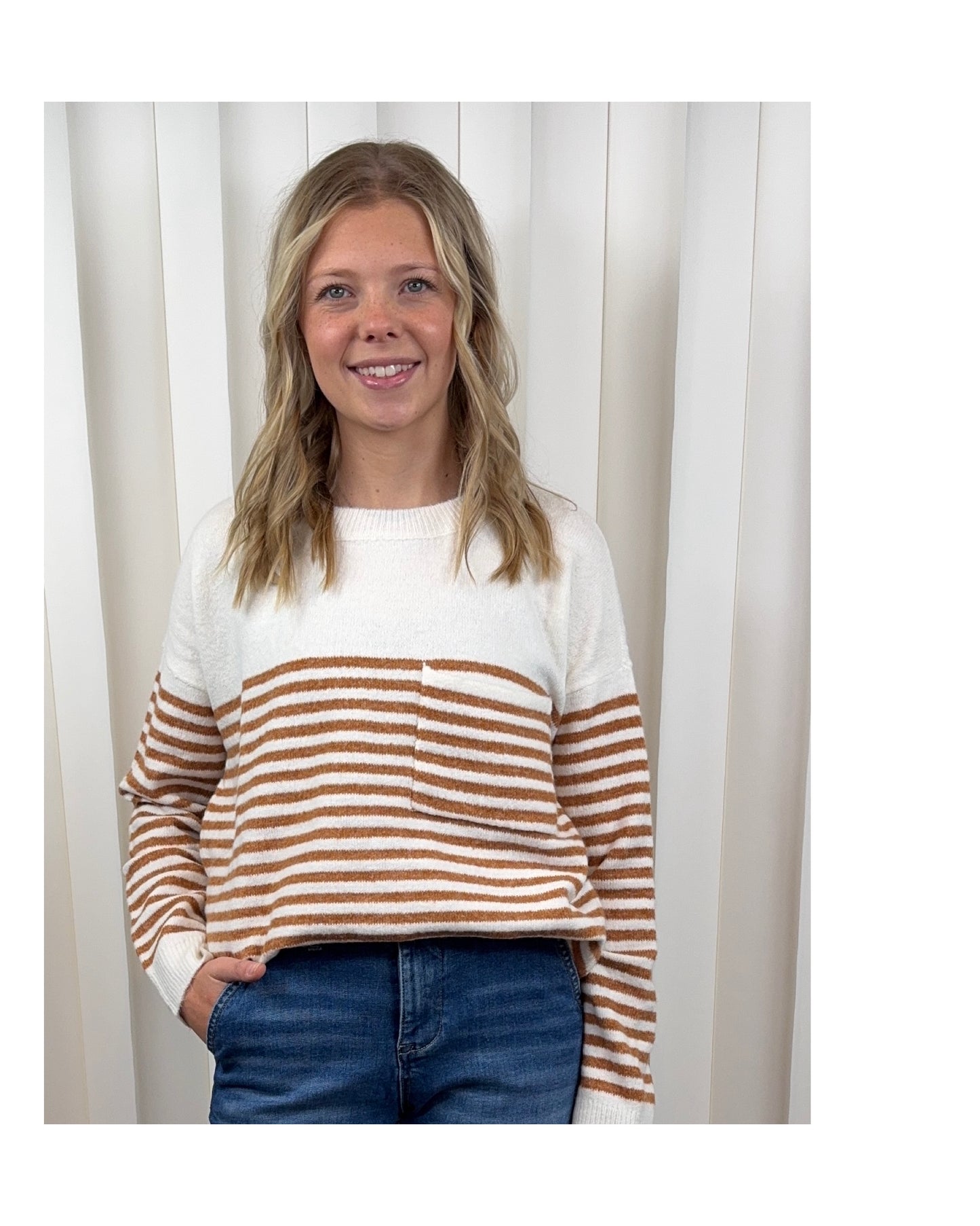 Della Camel Striped Sweater