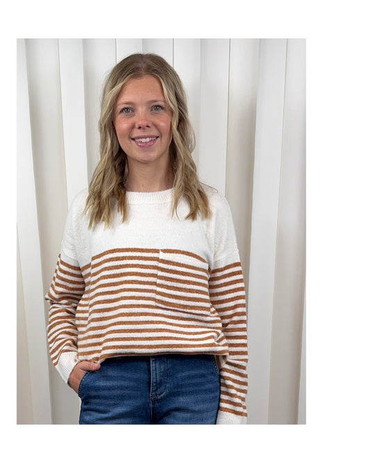 Della Camel Striped Sweater