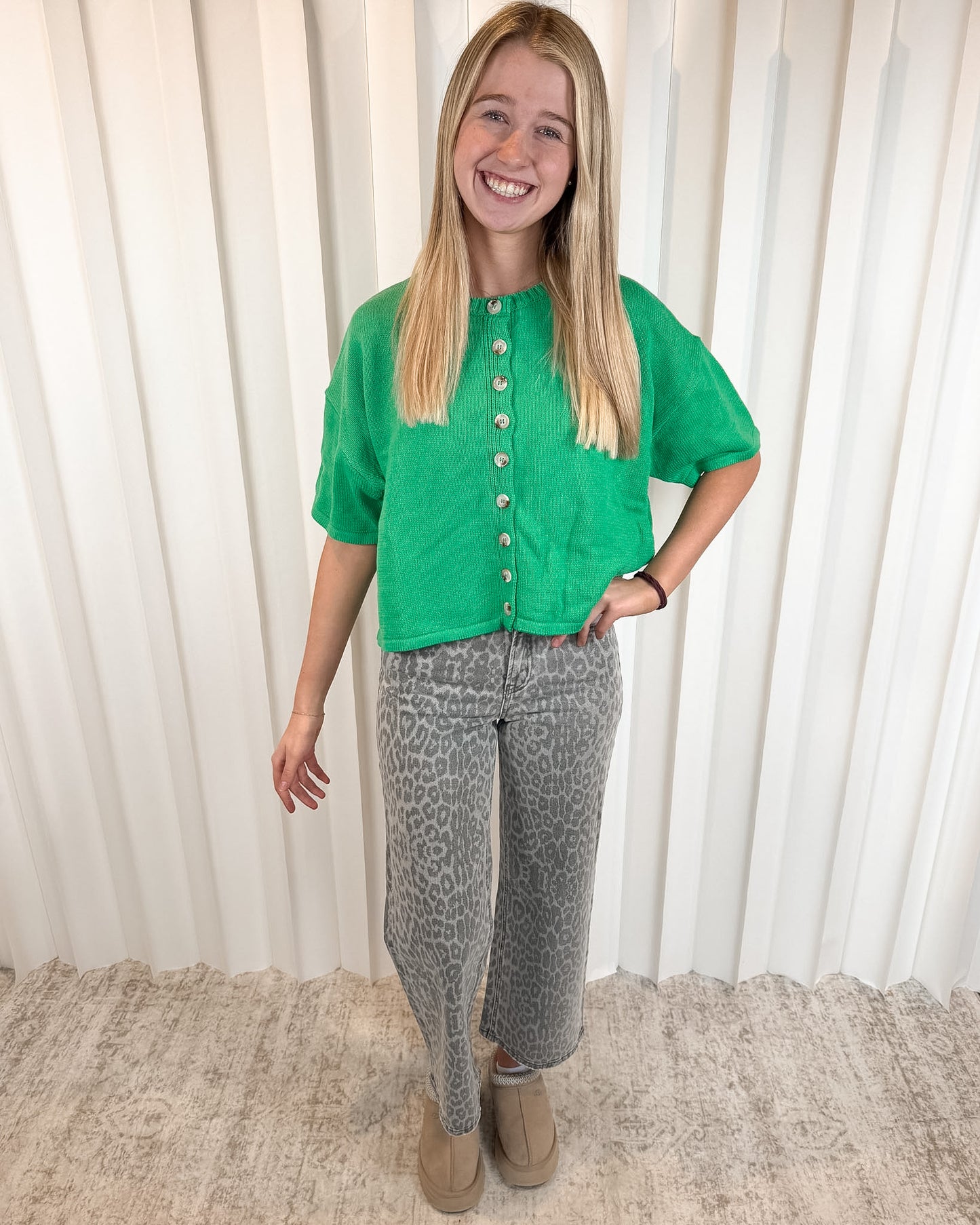 Bridgette Kelly Green Button Up Sweater