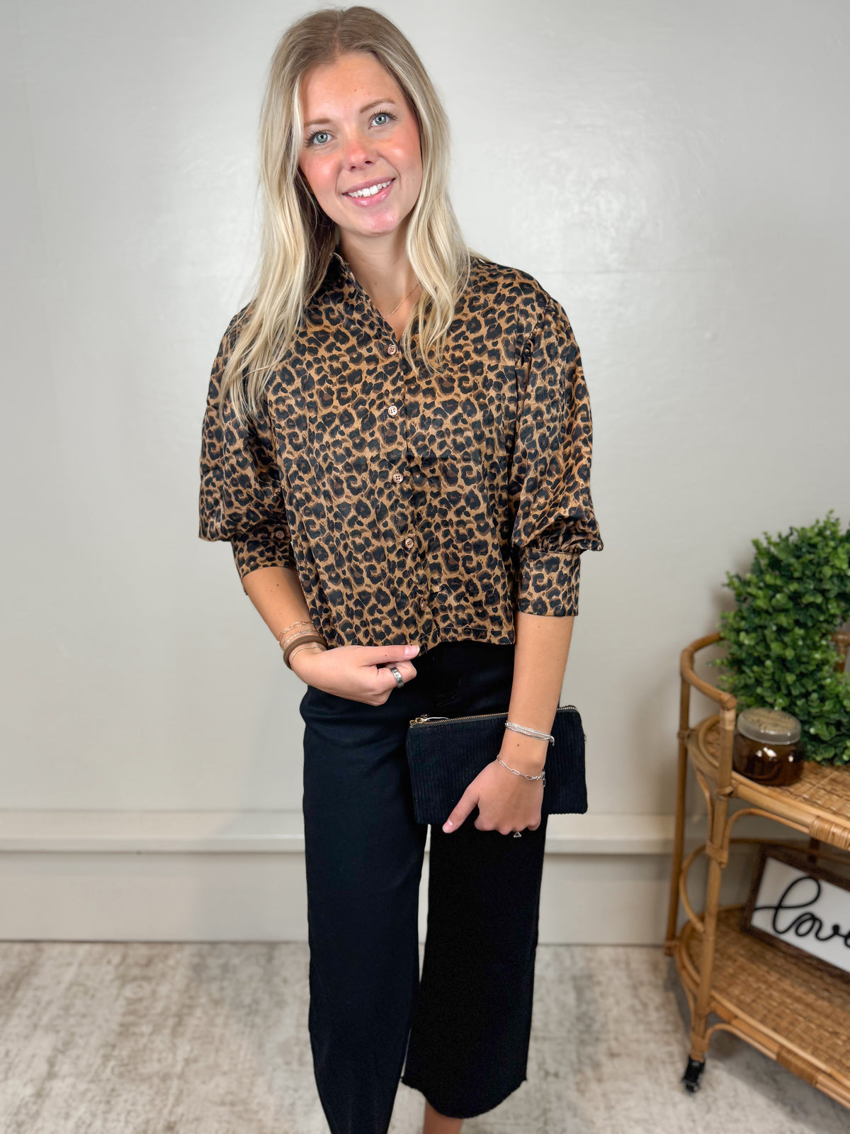 Kaylen Leopard Satin Blouse