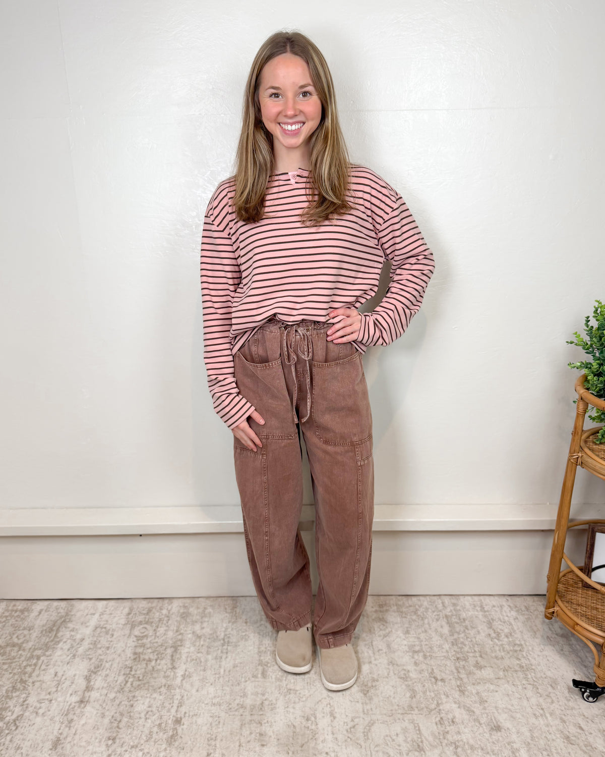 Andie Choc Brown & Pink Knit Top