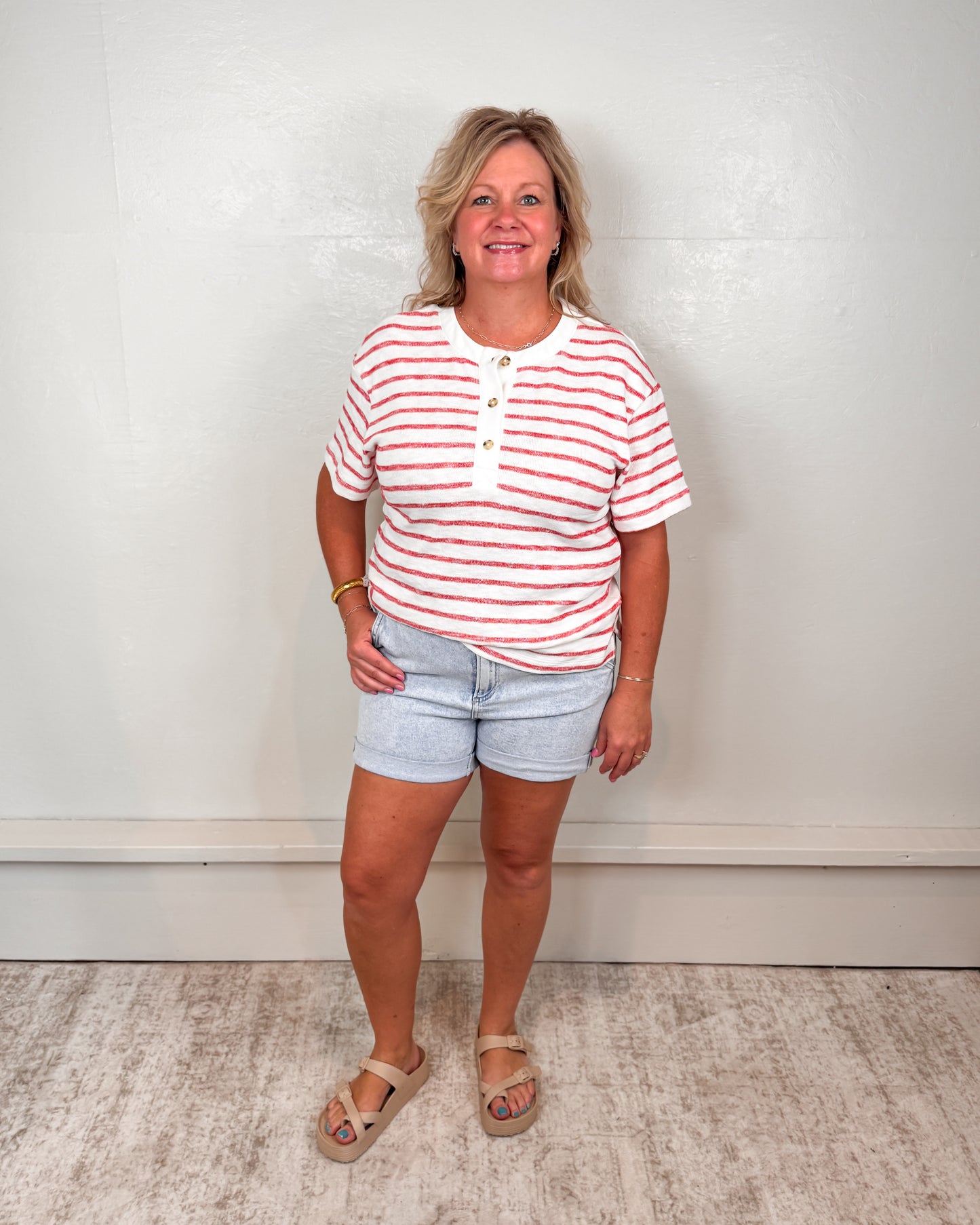 Rachel Striped Short Sleeve Henley