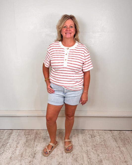 Rachel Striped Short Sleeve Henley