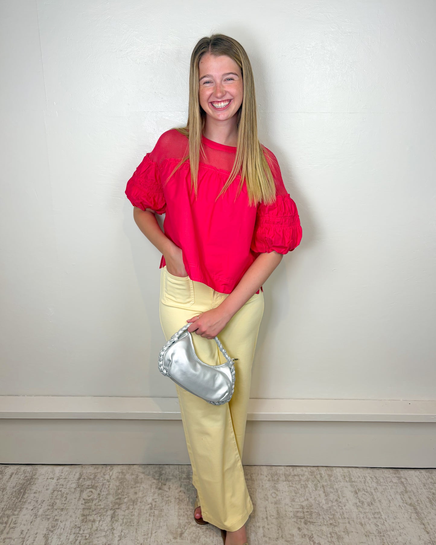 Kaelie Mesh Bubble Sleeve Top