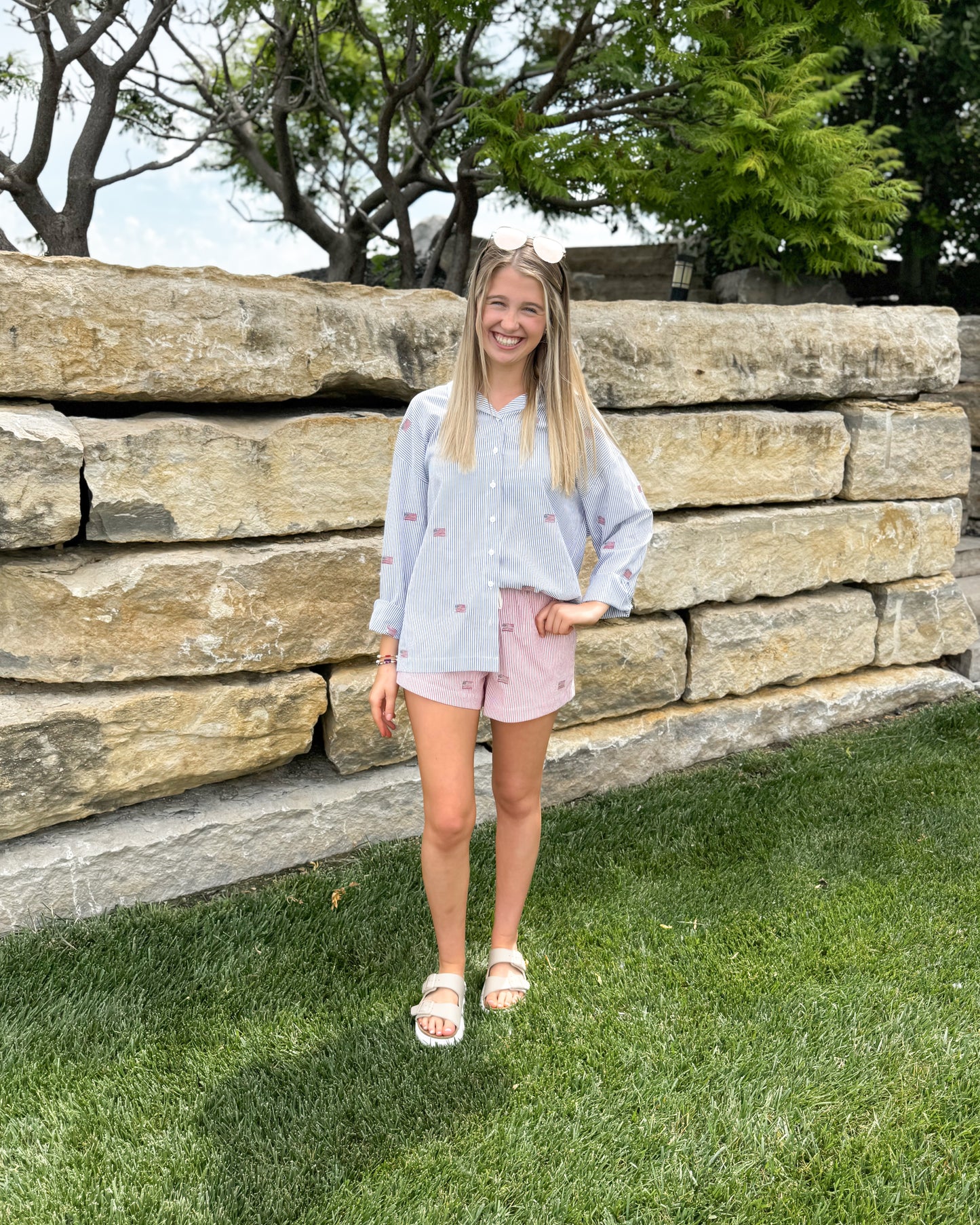 June Navy Flag Button Down