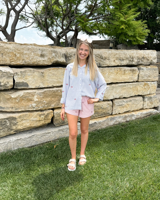 June Navy Flag Button Down