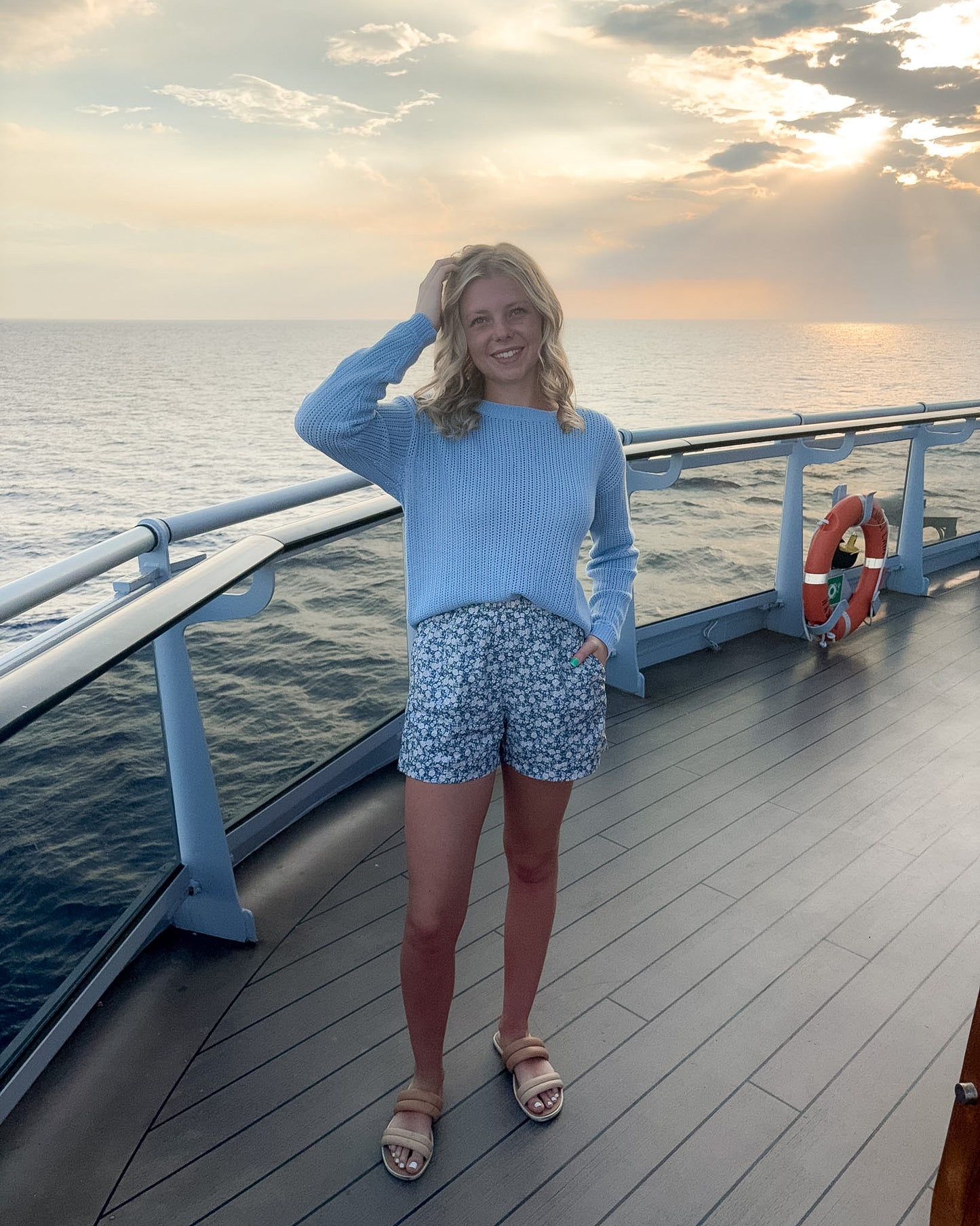 Sasha Chambray Solid Pointelle Sweater