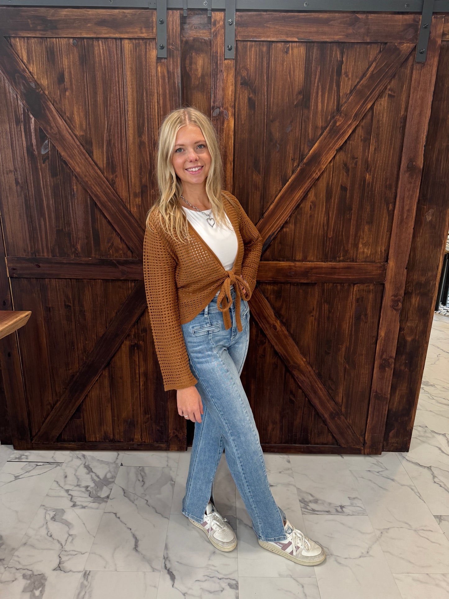 Dylan Camel Tie Cardigan