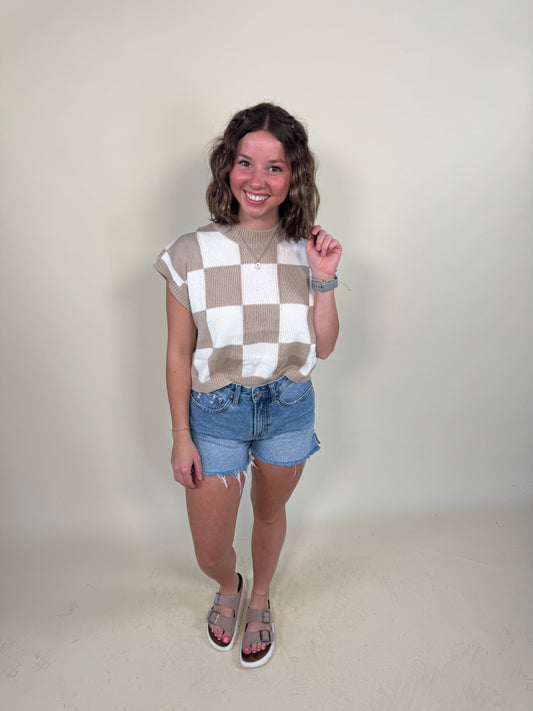 Hannah Loose Fit Checker Knit Top