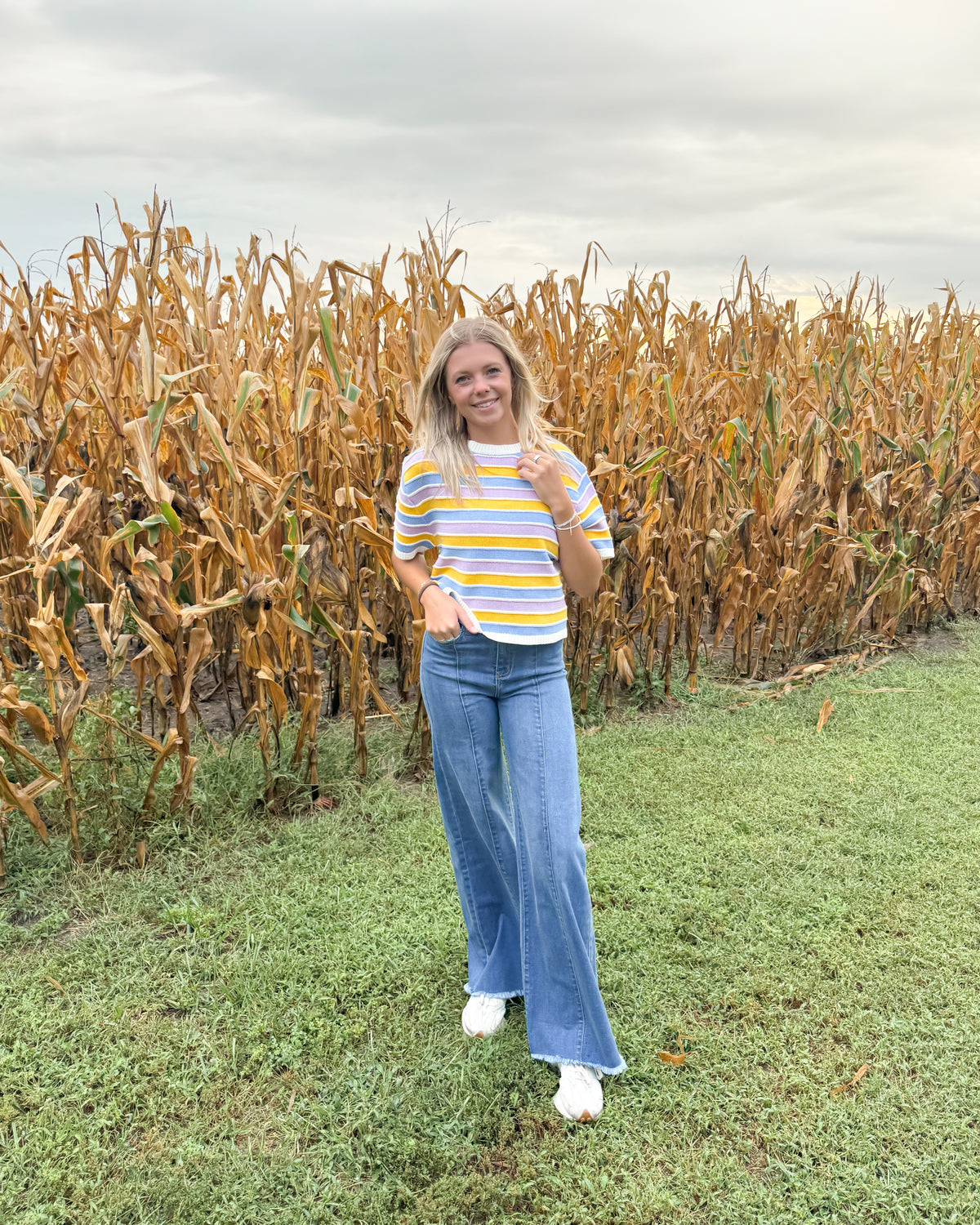 Camile Stripe Knit Short Sleeve