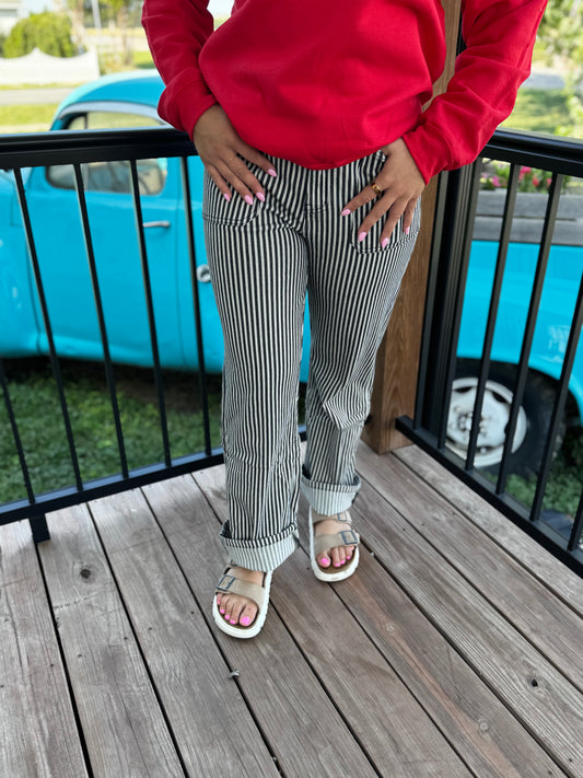 Alicia Black Striped Straight Leg Jean