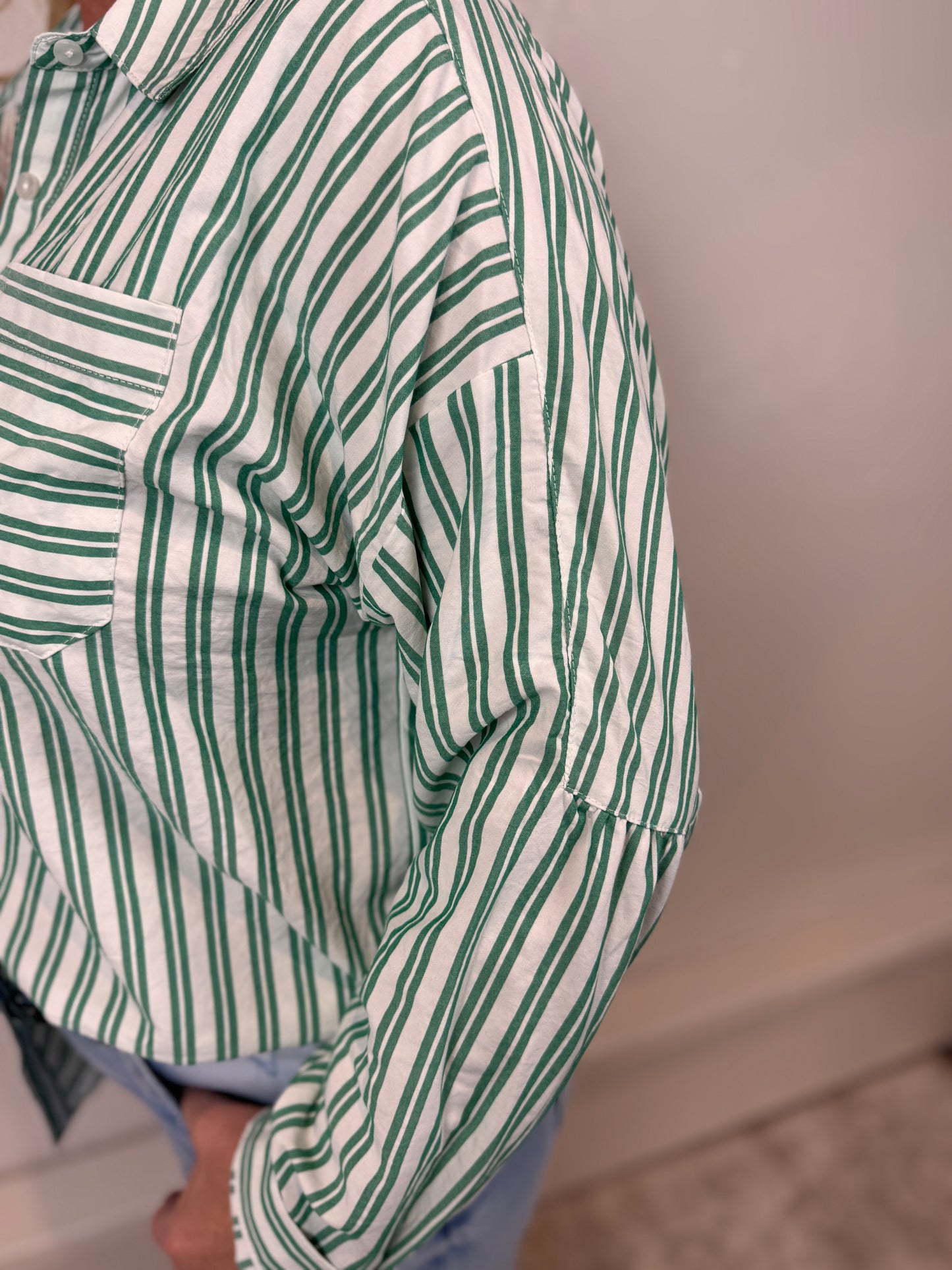 Ophelia Green Striped Button Down