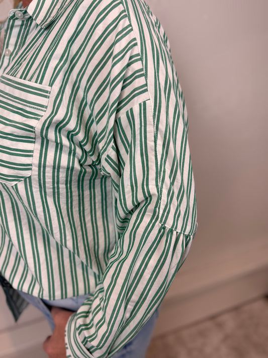 Ophelia Green Striped Button Down