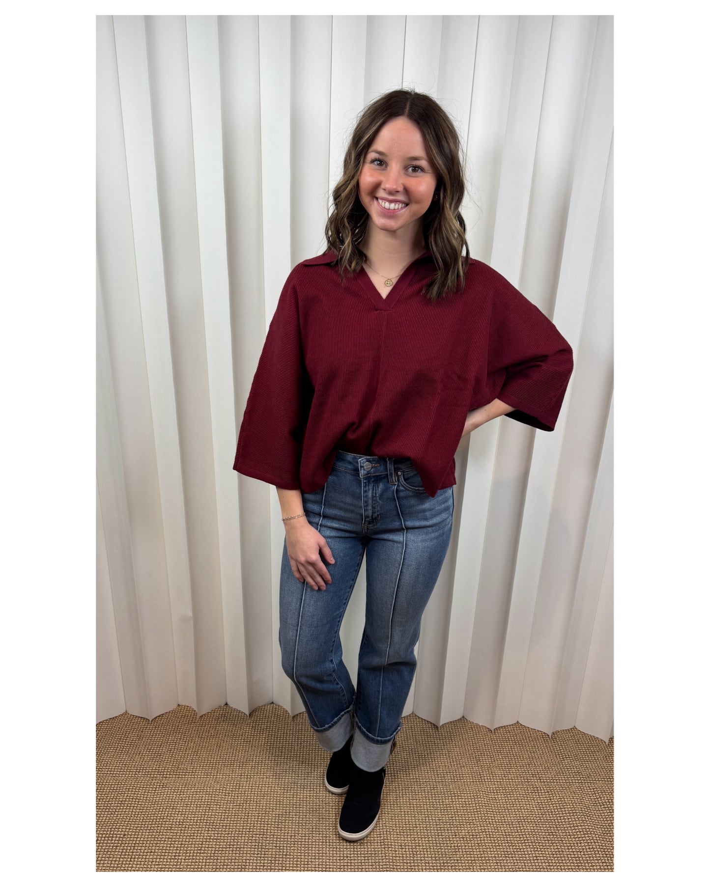 Dakotah Burgundy Short Sleeve Sweater