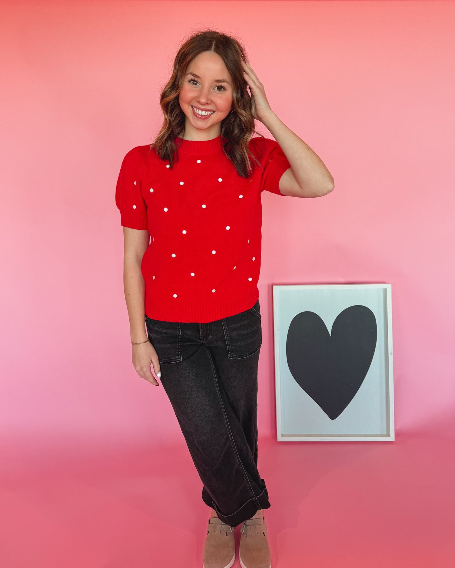 Rory Polka Dot Puff Short Sleeve Sweater