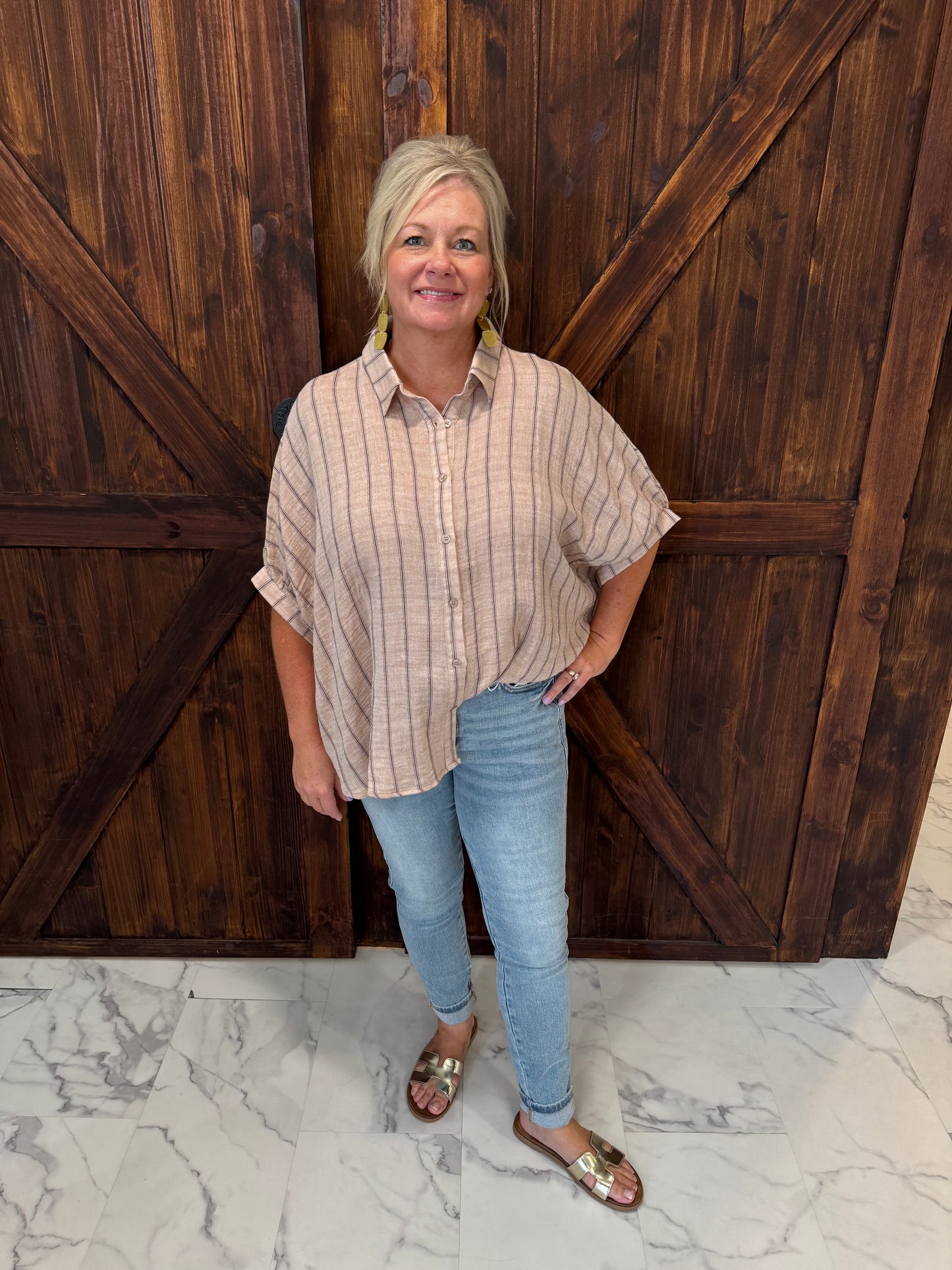 Kinley Oversized Striped Woven Blouse