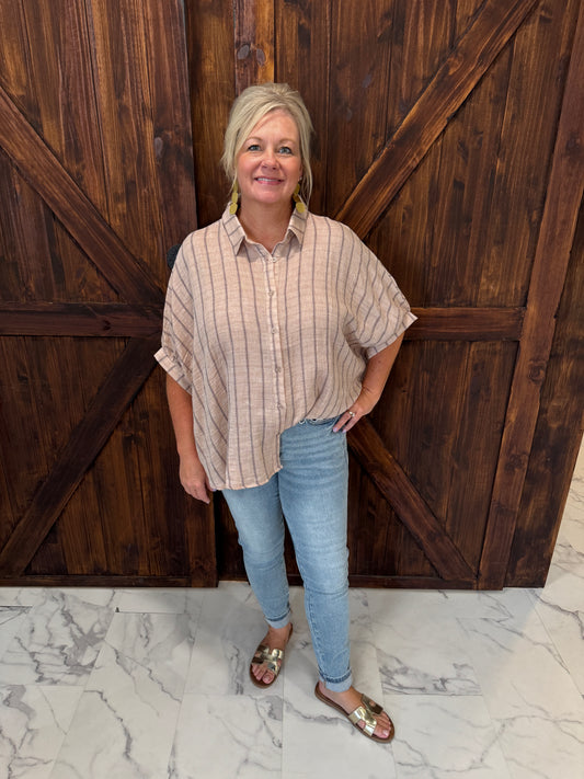 Kinley Oversized Striped Woven Blouse