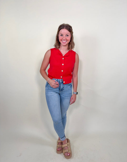 Helen Button-Front Sleeveless Top