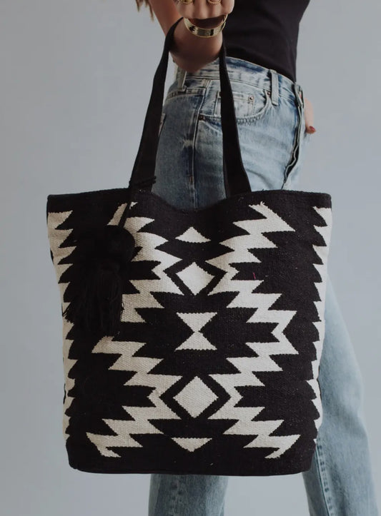 Cream & Black Aztec Tote