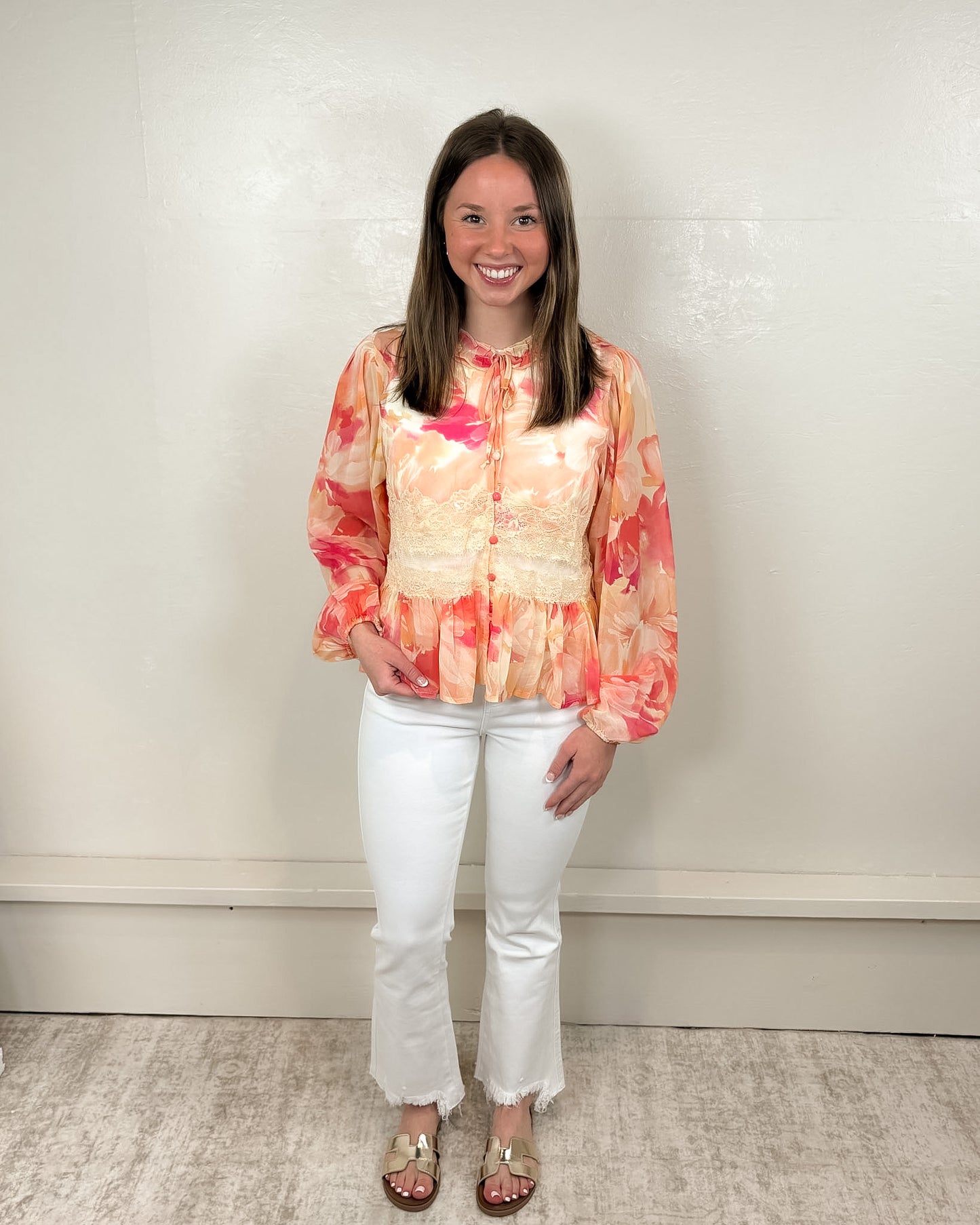 Riley Floral Print Button Down Top